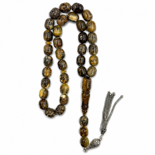 Natural Dark Green Amber Prayer Beads
