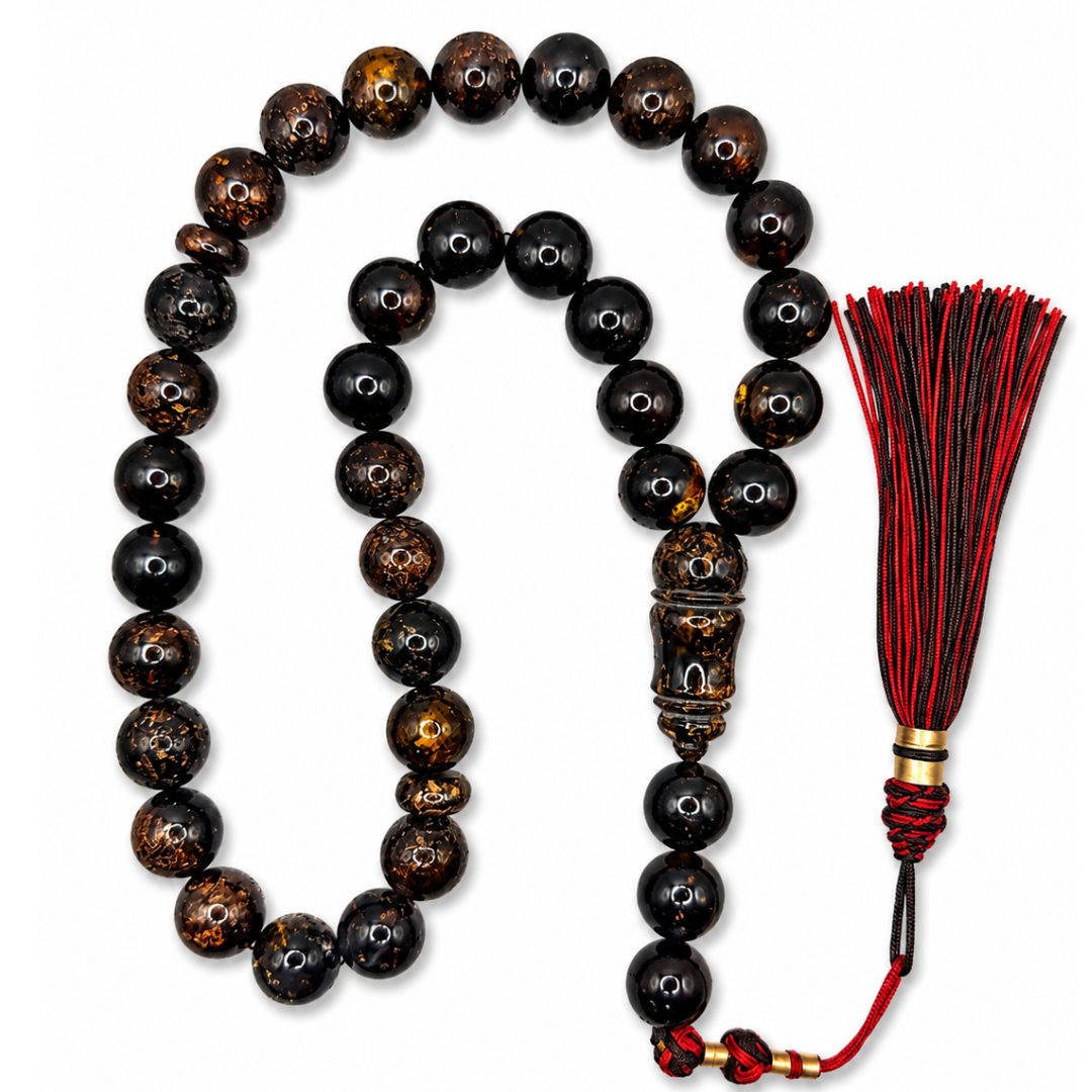 Natural Dark Green Amber Prayer Beads
