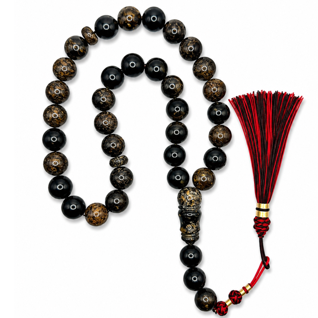 Natural Dark Green Amber Prayer Beads
