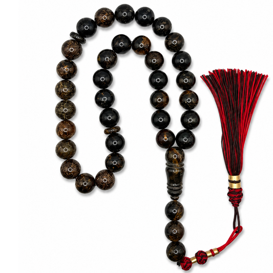 Natural Dark Green Amber Prayer Beads