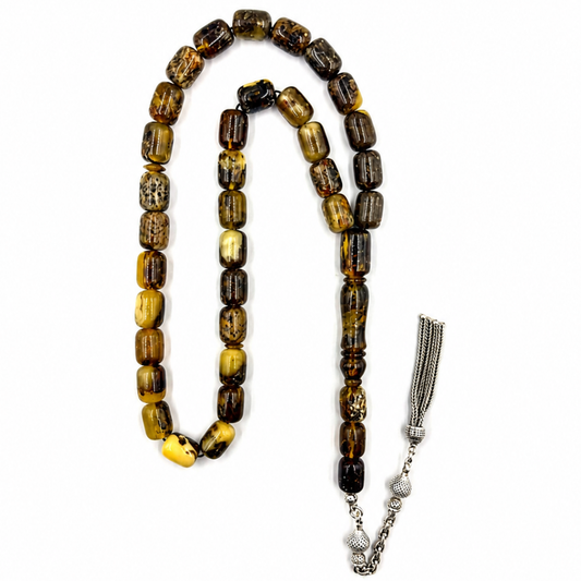 Natural Dark Green Amber Prayer Beads
