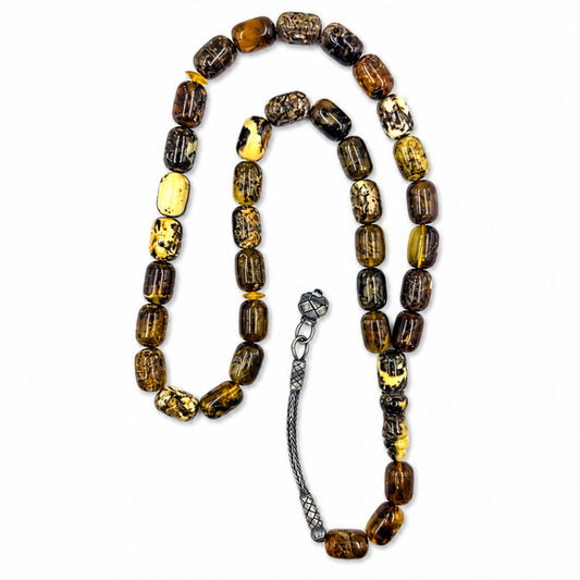 Natural Dark Green Amber Prayer Beads