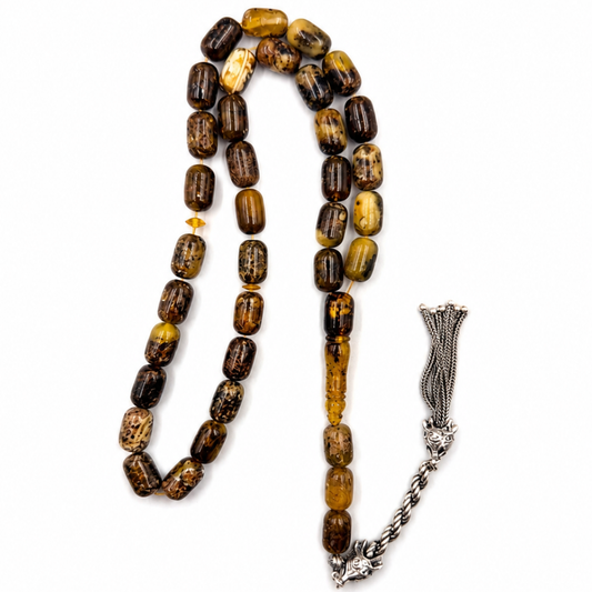 Natural Dark Green Amber Prayer Beads