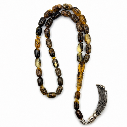 Natural Dark Green Amber Prayer Beads