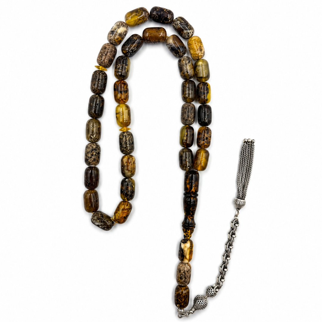Natural Dark Green Amber Prayer Beads