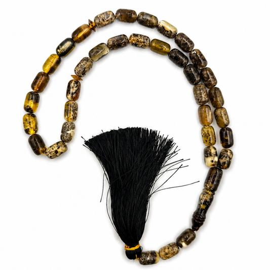 Natural Dark Green Amber Prayer Beads