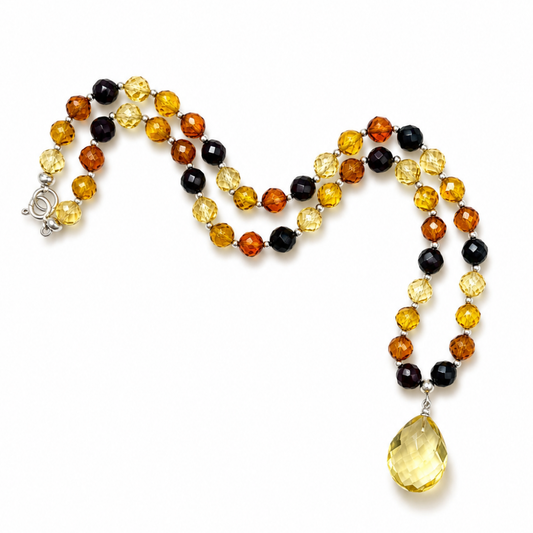 Faceted Amber Bead Necklace – Sterling Silver