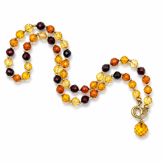 Faceted Amber Bead Necklace – Gold Plated