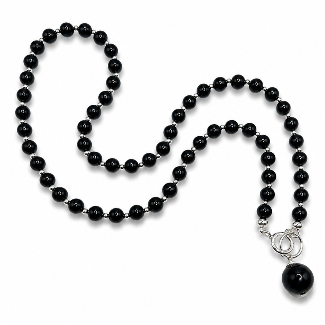 Amber Bead Necklace – Sterling Silver