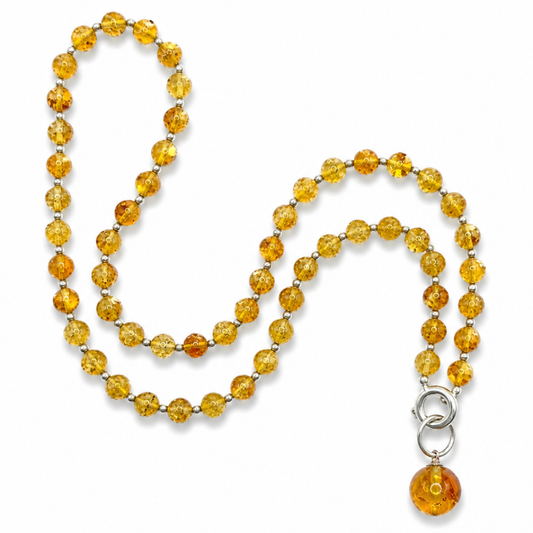 Amber Bead Necklace – Sterling Silver