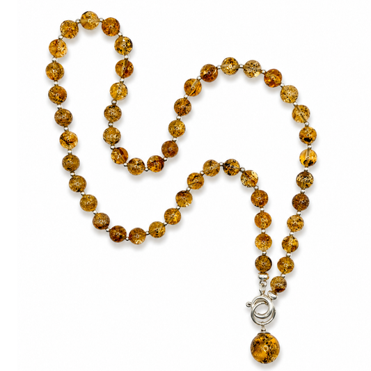 Amber Bead Necklace – Sterling Silver