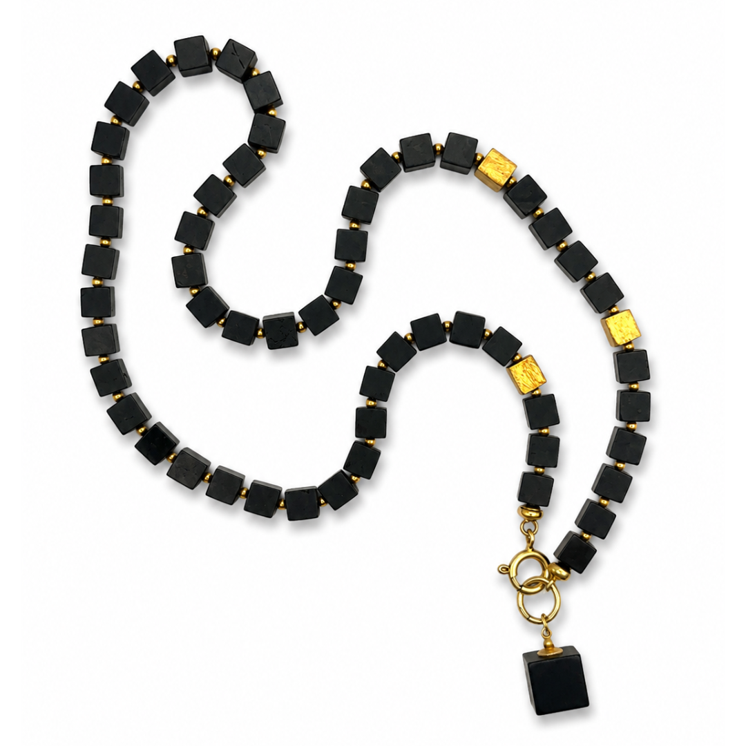 Amber Square Bead Necklace – Gold Plated