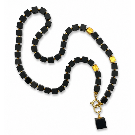 Amber Square Bead Necklace – Gold Plated