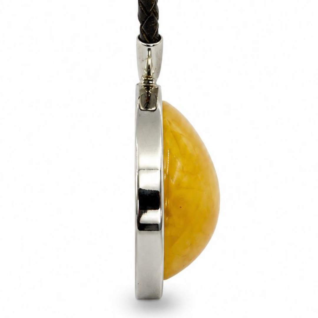 Natural Baltic Amber Pendant Necklace in Sterling Silver
