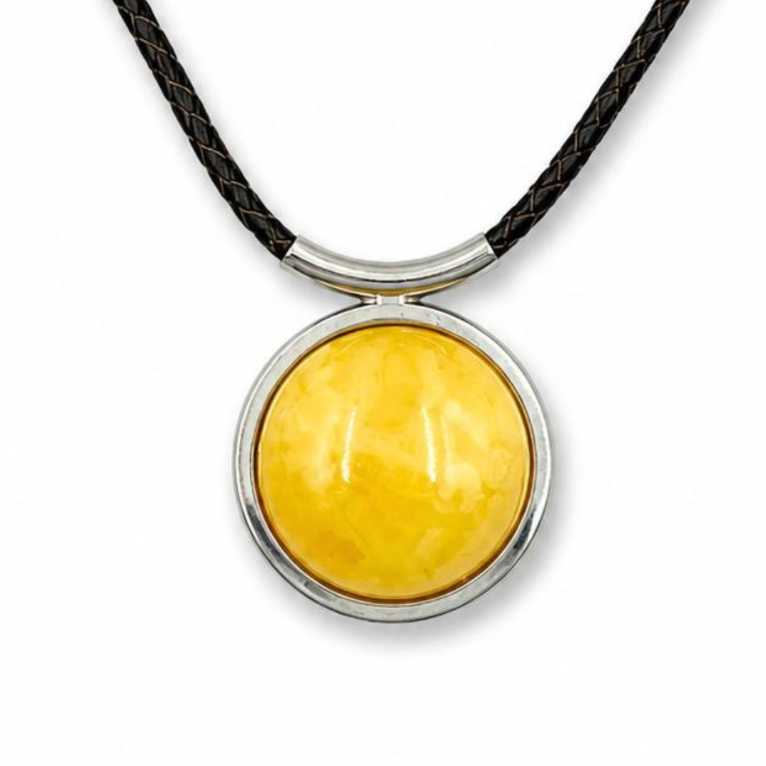 Natural Baltic Amber Pendant Necklace in Sterling Silver