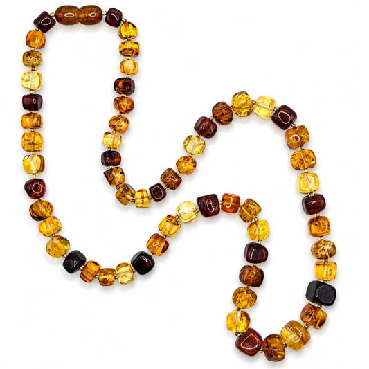 Multicolor Amber Rounded Cube Necklace