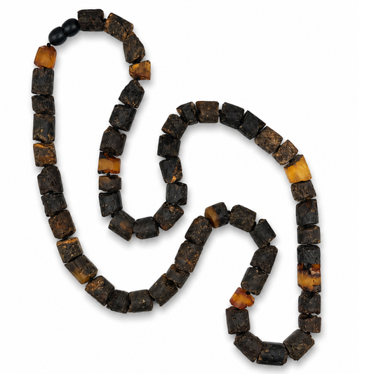 Raw Black Amber Cube Necklace