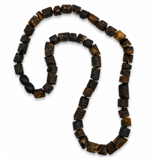 Raw Black Amber Cube Necklace