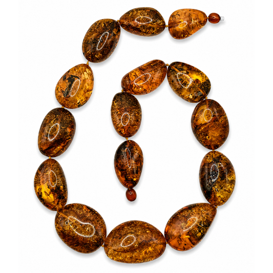 Large Cognac Amber Nugget Necklace