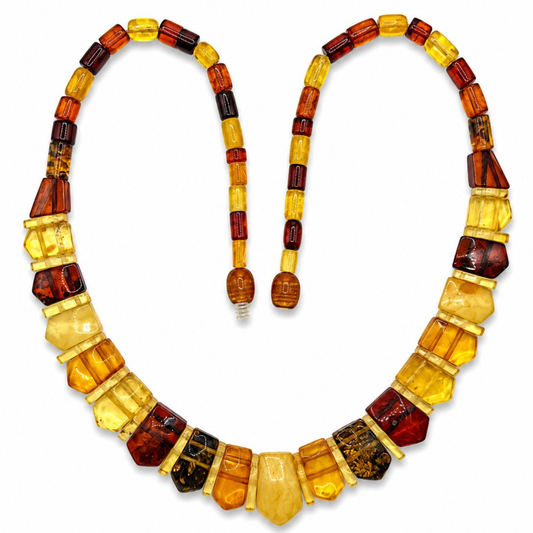 Multicolor Baltic Amber Geometric Necklace
