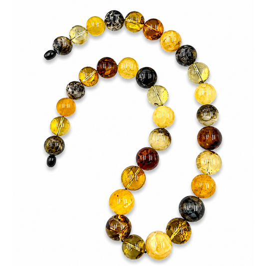 Unique Multicolor Baltic Amber Round Bead Necklace