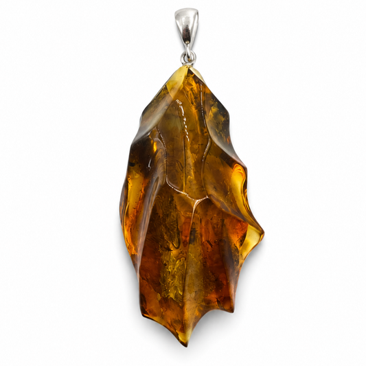 Faceted Baltic Amber Necklace with Sterling Silver Pendand