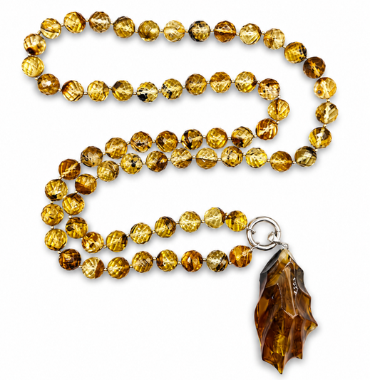 Faceted Baltic Amber Necklace with Sterling Silver Pendand