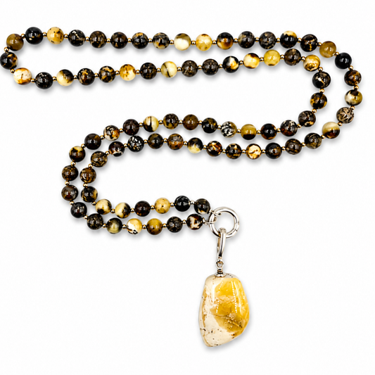 Multicolor Amber Bead Necklace with Silver Pendant
