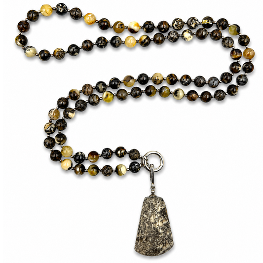 Multicolor Amber Bead Necklace with Silver Pendant