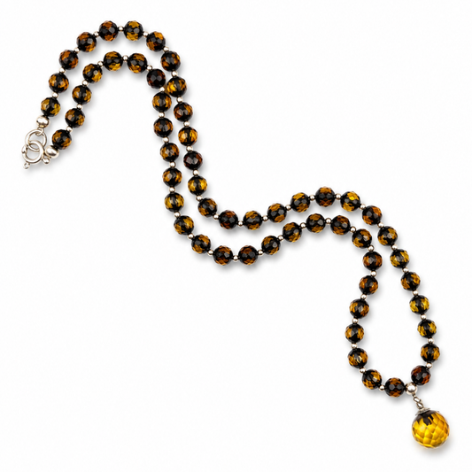 Faceted Amber Bead Necklace – Sterling Silver