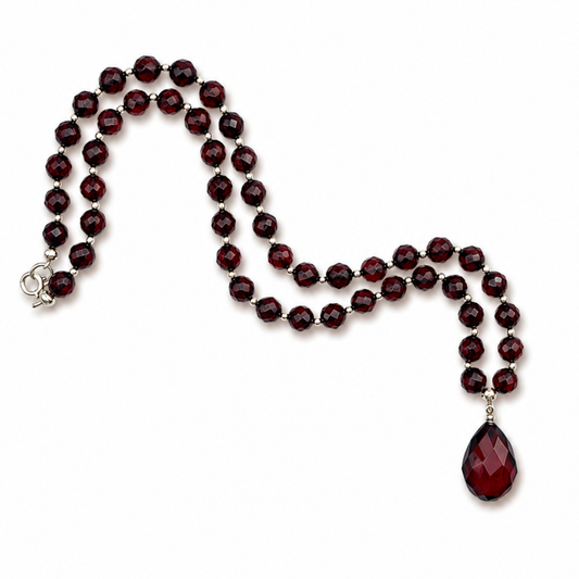 Faceted Amber Bead Necklace – Sterling Silver