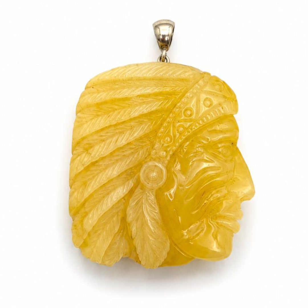 Hand-Carved Baltic Amber Chief Pendant