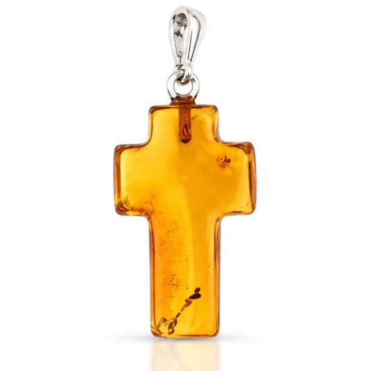 Amber Cross Pendant – Sterling Silver