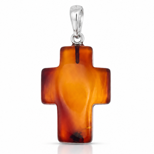 Amber Cross Pendant – Sterling Silver