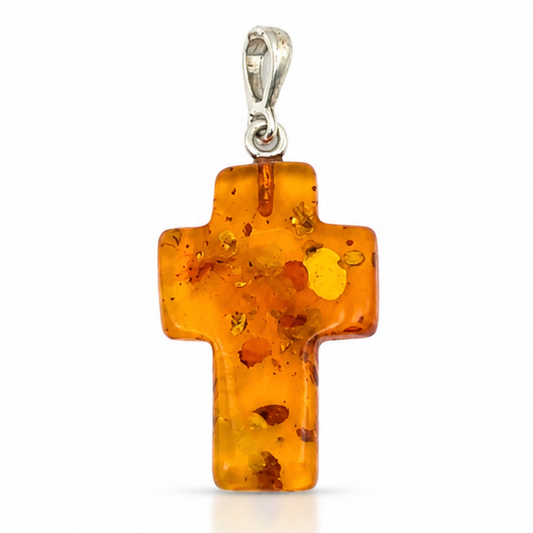 Amber Cross Pendant – Sterling Silver