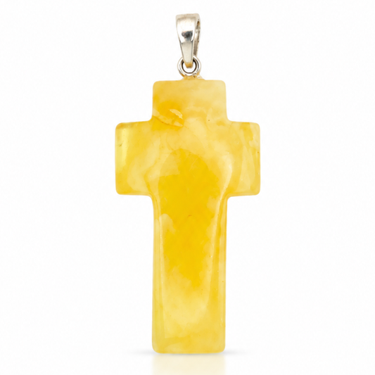 Amber Cross Pendant – Sterling Silver