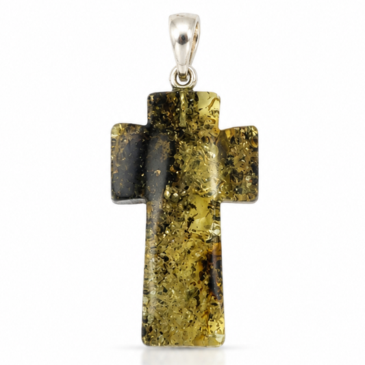 Amber Cross Pendant – Sterling Silver