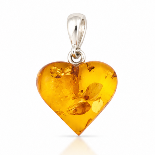Amber Heart Pendant – Sterling Silver