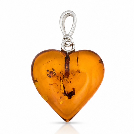 Amber Heart Pendant – Sterling Silver