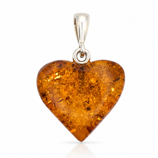 Amber Heart Pendant – Sterling Silver
