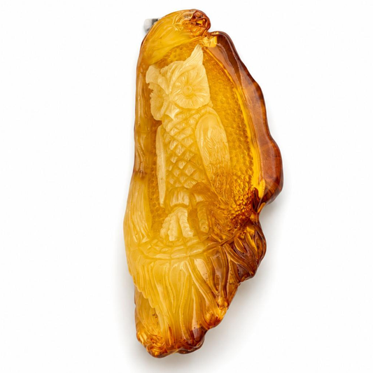 Hand-Carved Baltic Amber Owl Pendant