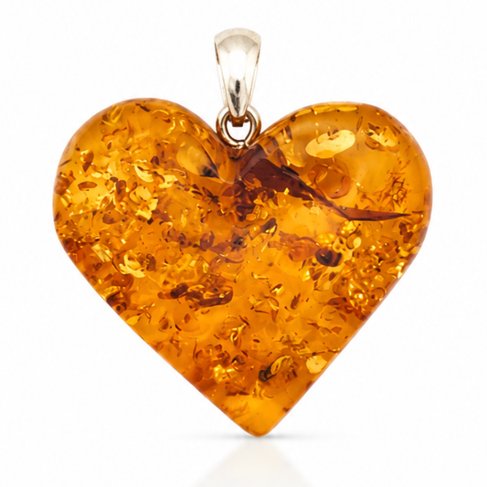 Amber Heart Pendant – Sterling Silver