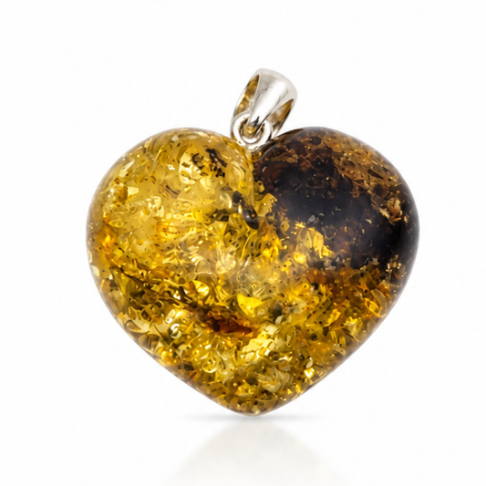 Amber Heart Pendant – Sterling Silver