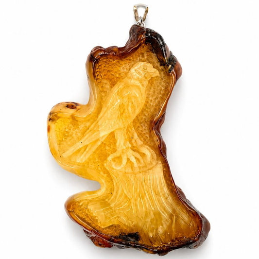 Hand-Carved Baltic Amber Falcon Pendant