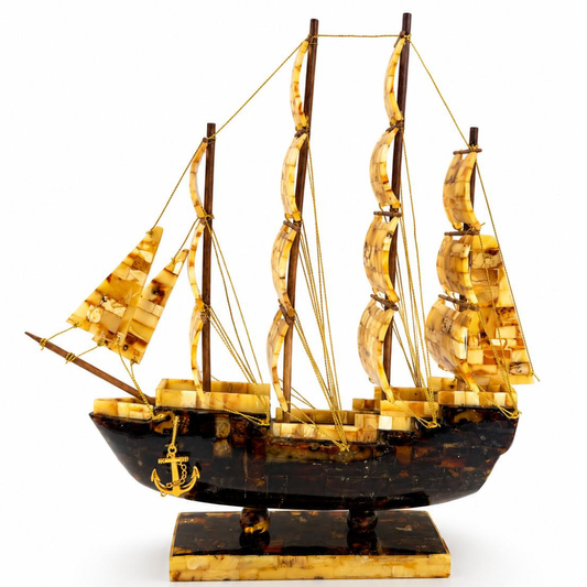 Handcrafted Tall Sailing Ship with Baltic Amber