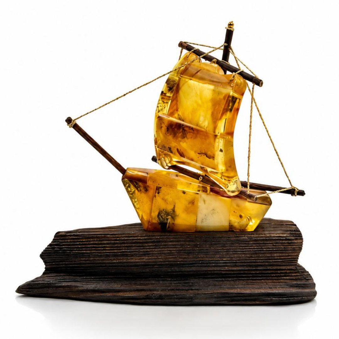 Handcrafted Sailboat with Baltic Amber