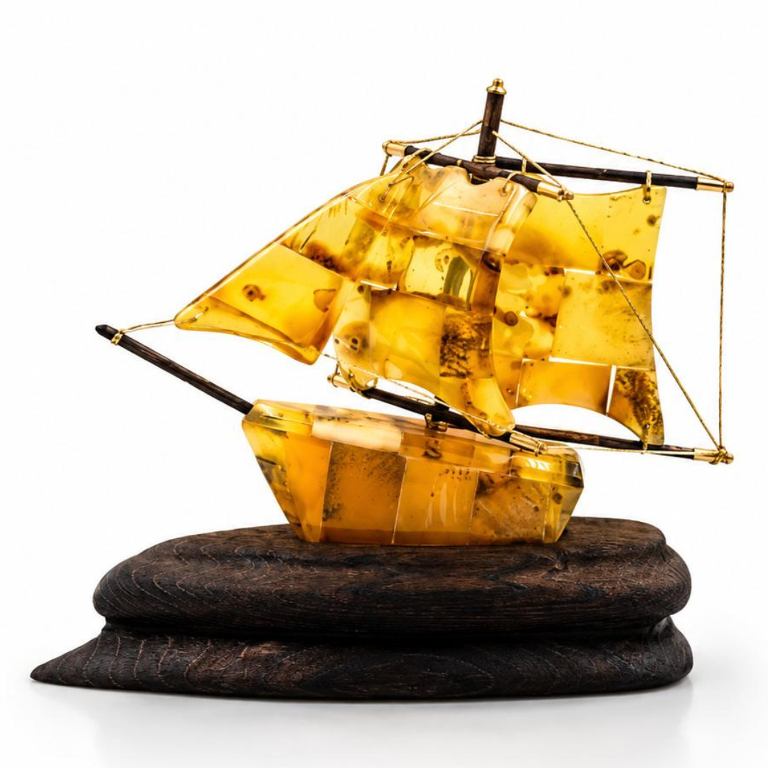 Handcrafted Sailboat with Baltic Amber