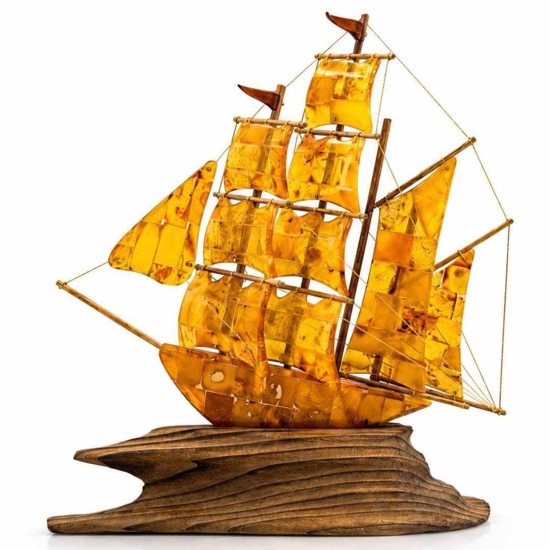 Handcrafted Sailboat with Baltic Amber