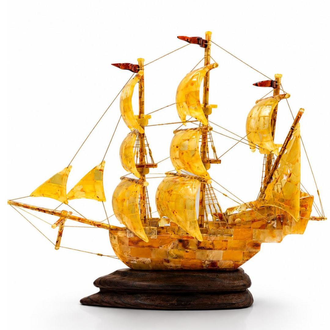 Large Handmade Amber Sailing Ship