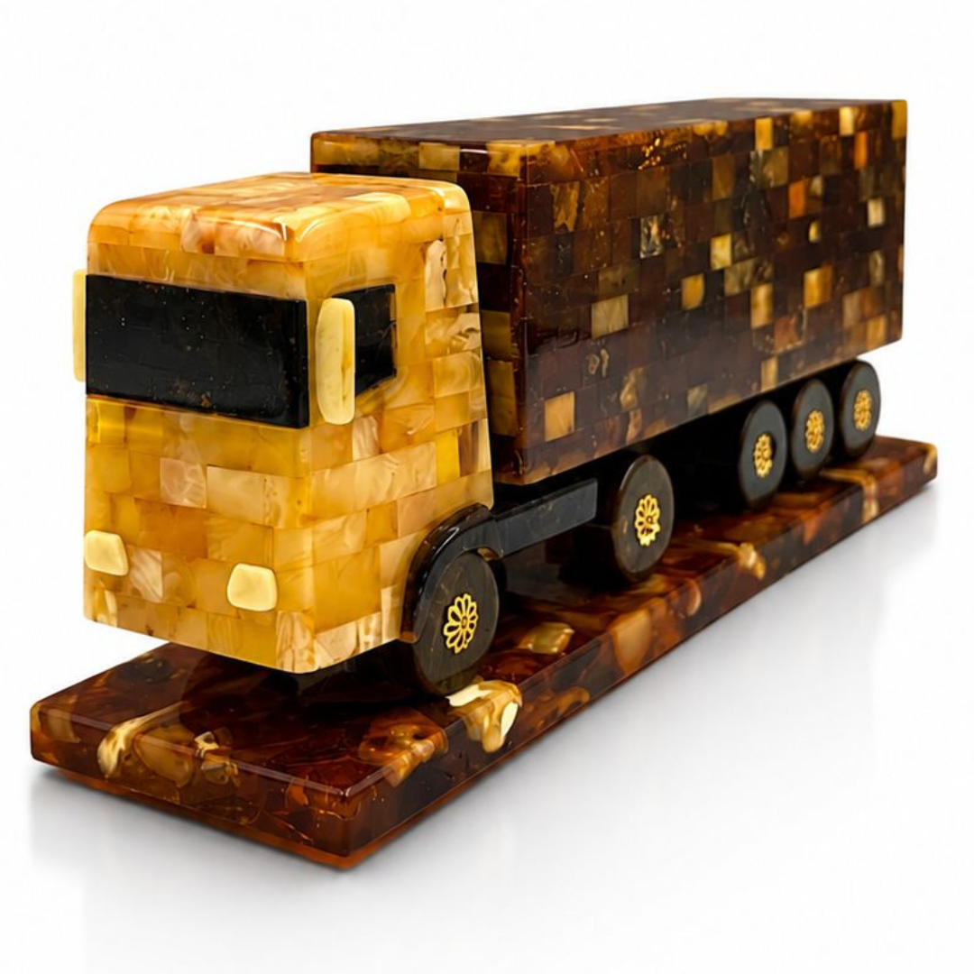 Handmade Baltic Amber Truck Sculpture